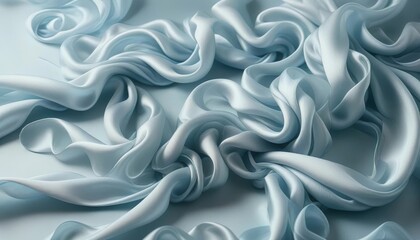Obraz premium pale blue silk fabric creates soft, elegant waves on a blue background. The concept of luxury, softness and elegance