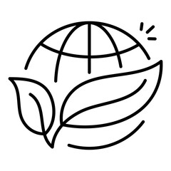 Eco Friendly Icon – A Globe with Leaves, Representing Environmental Consciousness and Sustainability.