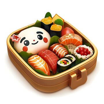 recommend clip art: 3D art style bento lunchbox isolated white background, graphic element resource design.