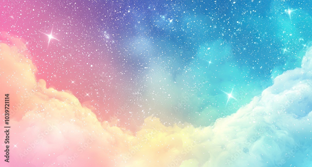 Wall mural pastel-colored dreamy nebula with sparkles generative ai