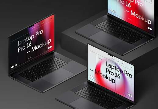 Three Laptops Laying on Floor Mockup