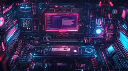 Future sci-fi scene supercomputer control center