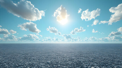 Sunny Day with Blue Sky and White Clouds 3D Illustration