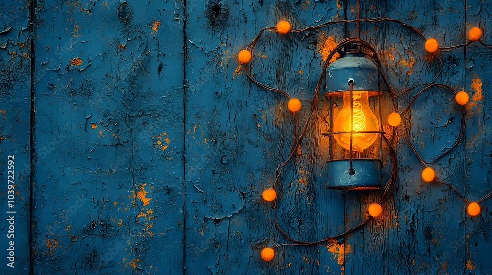 Aufkleber Glowing mesh like vines entangling and intertwining around an old weathered and rustic wooden fence in a moody atmospheric setting
