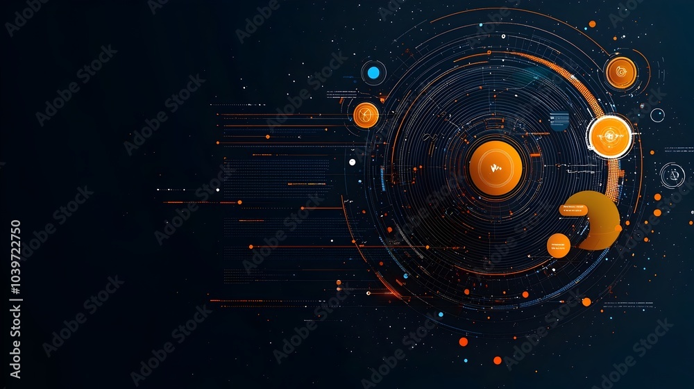 Fototapete Glowing mesh line circles in a layered arrangement creating an abstract infographic style design with dynamic digital elements and a modern minimalist aesthetic