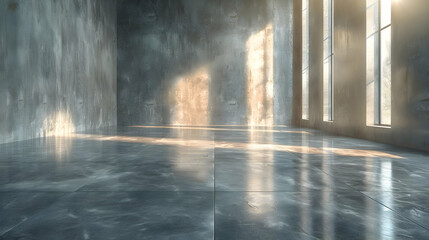Obraz premium Empty Room with Windows and Sun Rays 3D Illustration