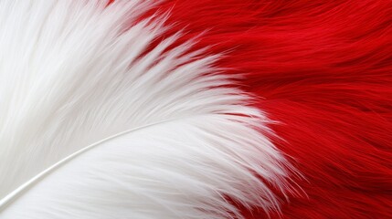 Fototapeta premium A tight shot of a red-and-white backdrop featuring a feathery object in its center, accompanied by a single white feather in the image's heart
