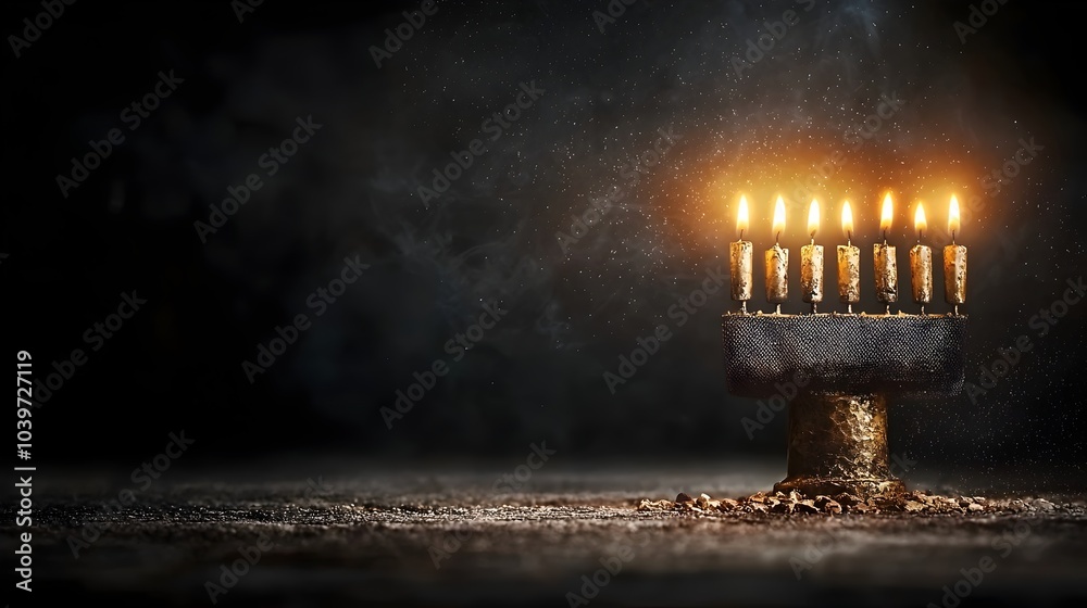 Poster glowing mesh menorah with soft candle flames for hanukkah a modern minimalist interpretation of the 