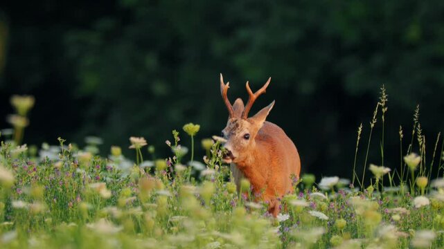 European roe deer (Capreolus capreolus) male buck in rut looking for female