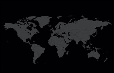 World map on black background. World map template with continents