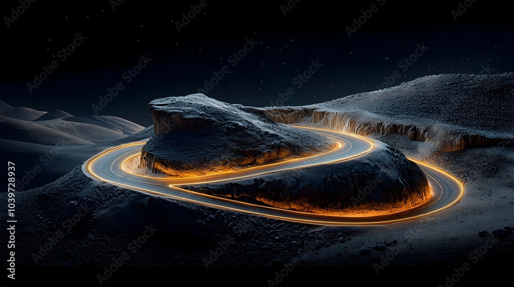 Poster Glowing mesh paths weave through a breathtaking canyon tracing the intricate geological layers and erosion patterns in a mesmerizing display of nature and technology