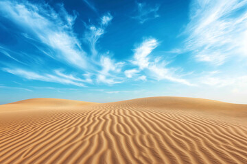 Naklejka premium Desert dunes landscape under blue sky, beautiful nature scenery of Saharan sand nature, adventure travel concept destination background.