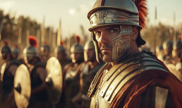 Ancient roman general and army on the battlefield, Roman Empire, generated ai