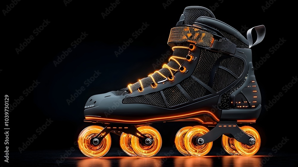Fototapete glowing mesh roller skates with neon wheels creating dynamic light streaks and trails in motion capt