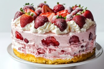 homemade and delicious strawberry cake taken with white background