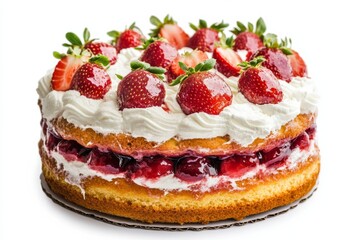 homemade and delicious strawberry cake taken with white background
