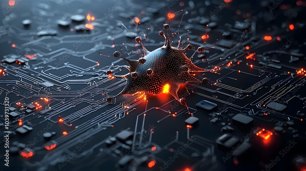 Aufkleber Glowing Neuron Network with Interconnected Synaptic Mesh Lines   Abstract Digital Visualization of Neurological Electrical Communication System