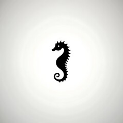 A simple black silhouette of a seahorse on a white background.