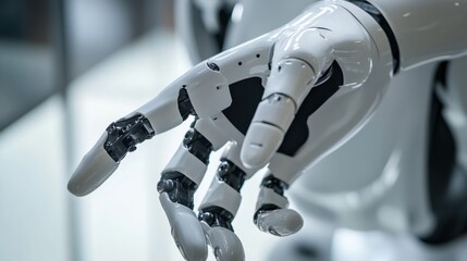 A close-up of the advanced gesture recognition and sign language interpretation capabilities of a humanoid assistive robot in a robotics accessibility lab, Robotics style, photo of