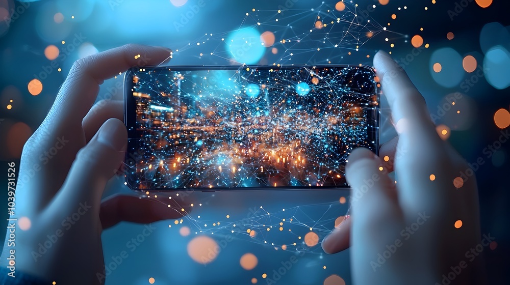 Poster glowing selfie swirls capturing the digital era s essence in a captivating self portrait with futuri