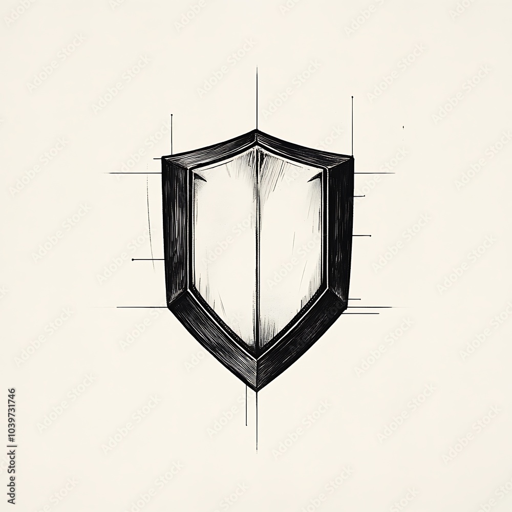 Poster a simple drawing of a shield on a white background.