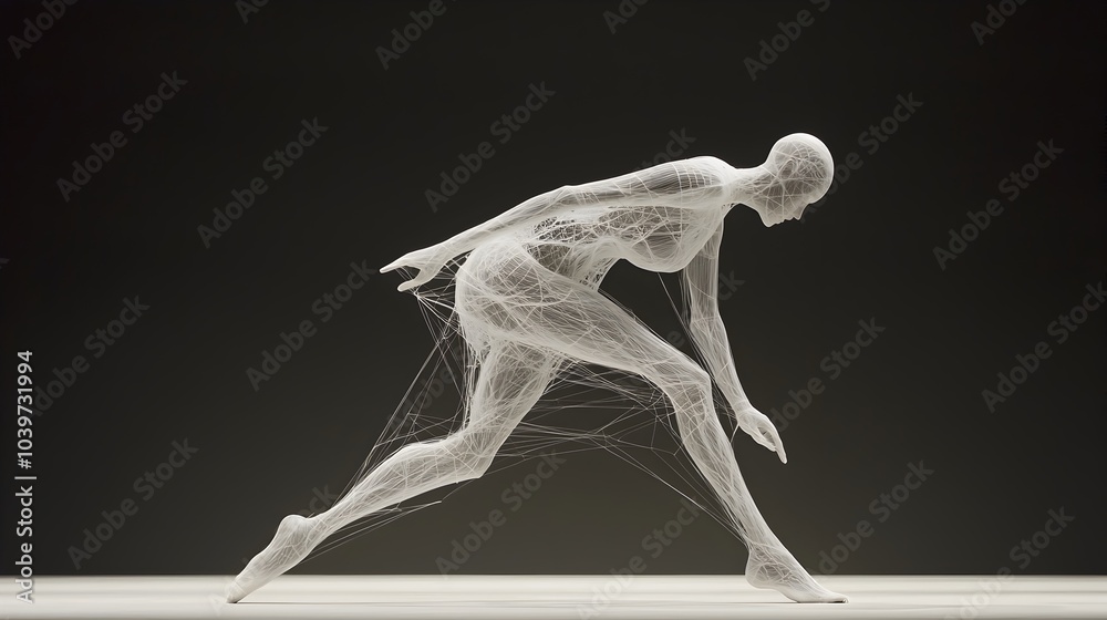 Aufkleber Graceful dancer performing a captivating contemporary dance routine with glowing mesh lines wrapping around their body creating an ethereal and mesmerizing visual effect on the stage