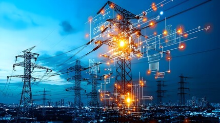 Innovative power grid infrastructure with a dynamic energy flow mesh representing the interconnected and modernized electrical system of the future