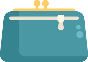 This blue retro purse is holding money and personal belongings, ready for shopping and errands