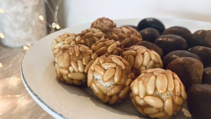 Freshly baked Panallets. Typical Spanish pastries in Catalonia on All Saints' Day. 