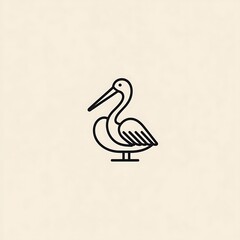 A simple line drawing of a pelican on a beige background.