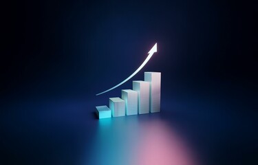 An upward trending bar graph with a blue and pink gradient background.