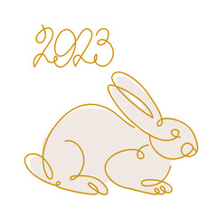Bunny isolated on white background one line drawing, vector illustration