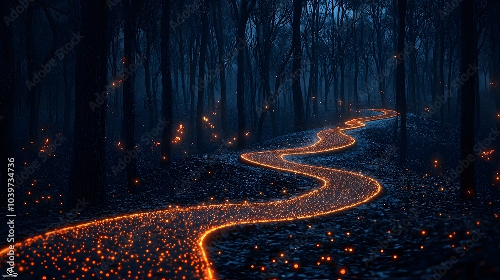 Fototapete mesmerizing digital artwork featuring a glowing mesh of lines outlining the dynamic path of molten l