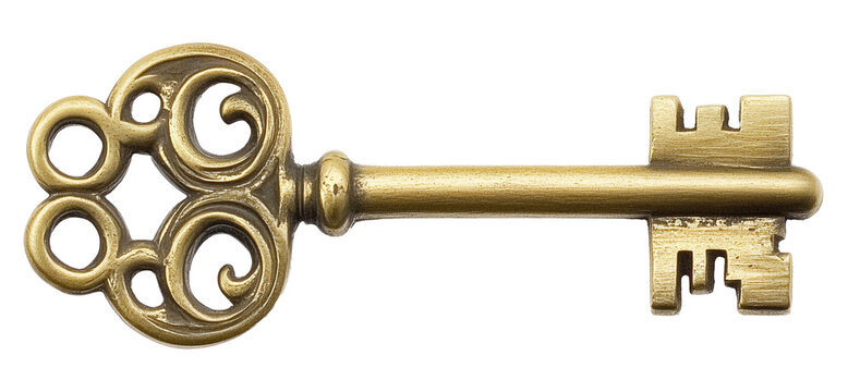 Old key isolated on transparent background with clipping path