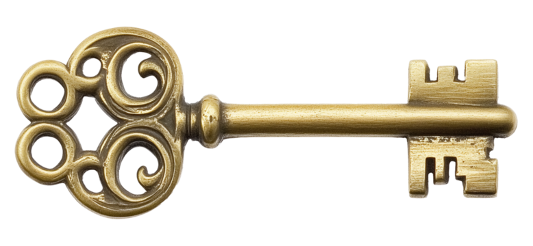 Old key isolated on transparent background with clipping path - Powered by Adobe