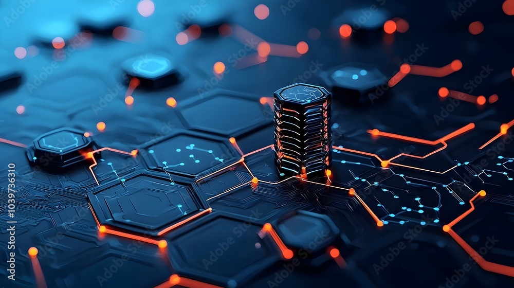 Poster mesmerizing futuristic neon hexagon interconnected grid abstract design captivating glowing geometri