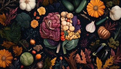 A colorful vegetable brain, representing the brain-boosting benefits of a nutrient-dense vegan or vegetarian diet