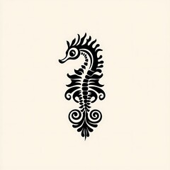 A stylized black silhouette of a seahorse on a white background.