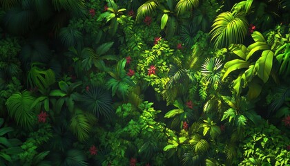Tropical leaves background, banner with green floral pattern