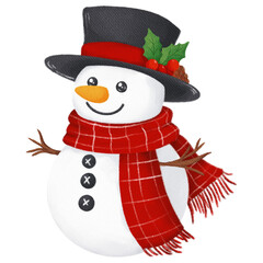 Retro Christmas Snowman with Plaid Scarf and Top Hat