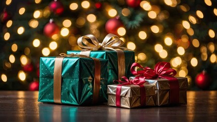 wrapped christmas presents with festive