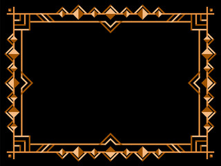 Art deco frame. Vintage linear border. Geometric gold frame in line art style. Design a template for invitations, leaflets and greeting cards. Vector illustration