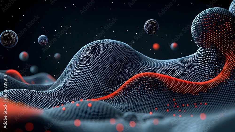 Aufkleber Mesmerizing neon fractal mesh abstract digital with dynamic glowing geometric shapes and patterns in a futuristic sci fi inspired design
