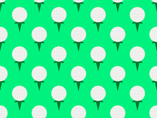 Golf ball seamless pattern. Golf balls on a stand on a green background. Golf club wallpaper. Design for banners and posters, advertising products. Vector illustration