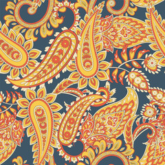 Seamless pattern with ethnic flowers. Vector Floral Illustration in asian textile style