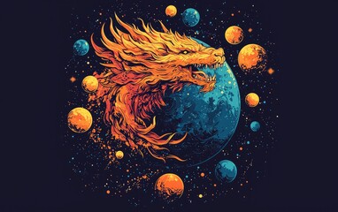 Abstract fiery head, burning desire, willpower, passion, strength