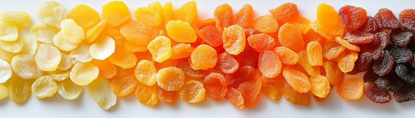 Colorful dried fruit assortment, perfect for snacking.
