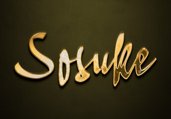 Old gold text effect of Japanese name Sosuke with 3D glossy style Mockup.