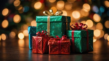 wrapped christmas presents with festive
