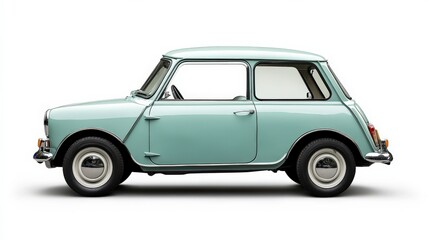 Mini Car. Classic British Old Auto Isolated on White Background